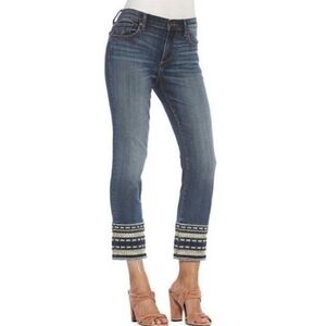 DRIFTWOOD Colette High Rise Straight Leg Cropped Embroidered Jeans 32
